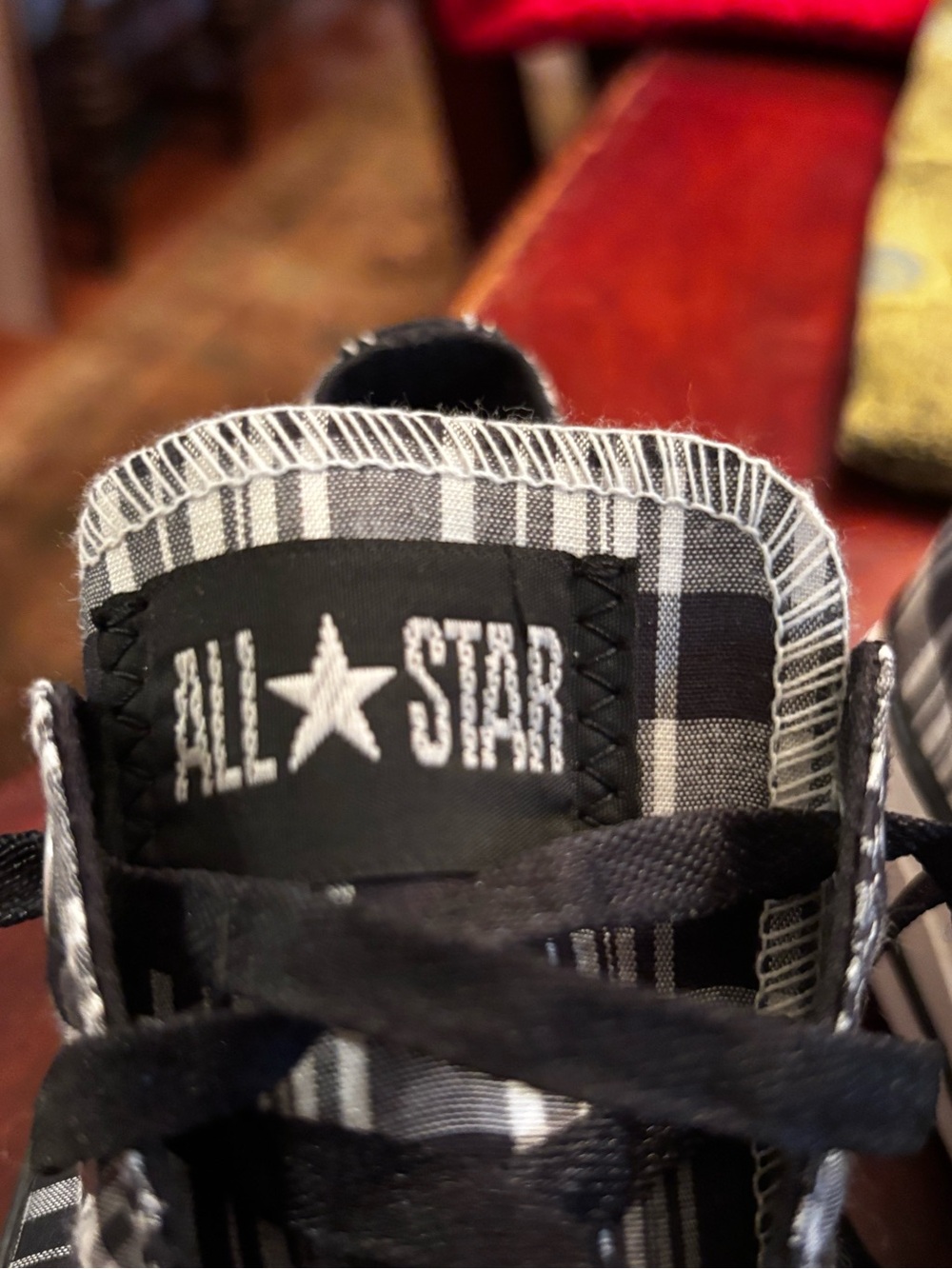 Converse Black and White Plaid Low-Top All Star Sneakers - Picture 2 of 6